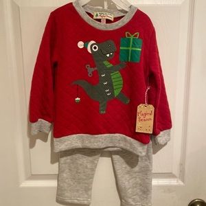 Boys Dinosaur Christmas 2 Piece Sweat Suit Outfit 3T, Toddler Christmas Outfit